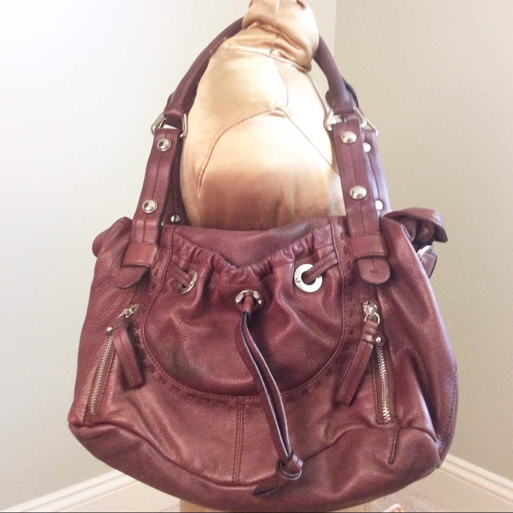 B.Makowsky Brown Super Soft Roll Top Shoulder Bag